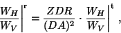 \begin{displaymath}\left . \frac{W_H}{W_V}\right \vert^{\rm r}= \frac{ZDR}{(DA)^2} \cdot
\left . \frac{W_H}{W_V}\right \vert^{\rm t}\, ,
\end{displaymath}